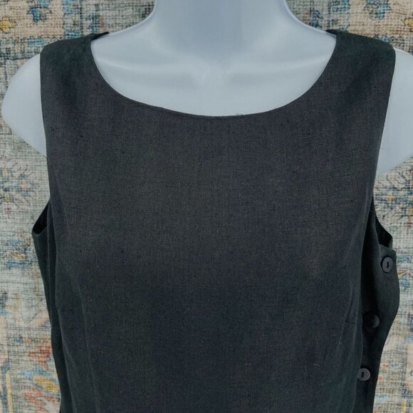 Brooks Brothers Linen Dress Size 4 Black Side Button Sleeveless Lined Round Neck - Picture 2 of 10